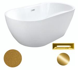 Besco Akrylátová volně stojící vana Navia Glam Z 140x75 (150x80, 160x80) Barva: Bílá/zlatá, Rozměry (cm): 140x75, Typ a barva výpustě: Click-Clack s přepadem, zlatá