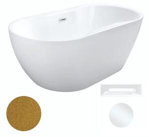 Besco Akrylátová volně stojící vana Navia Glam Z 140x75 (150x80, 160x80) Barva: Bílá/zlatá, Rozměry (cm): 150x80, Typ a barva výpustě: Click-Clack s přepadem, bílá