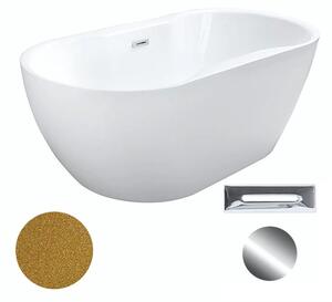 Besco Akrylátová volně stojící vana Navia Glam Z 140x75 (150x80, 160x80) Barva: Bílá/zlatá, Rozměry (cm): 140x75, Typ a barva výpustě: Click-Clack s přepadem, chrom