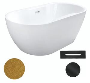 Besco Akrylátová volně stojící vana Navia Glam Z 140x75 (150x80, 160x80) Barva: Bílá/zlatá, Rozměry (cm): 140x75, Typ a barva výpustě: Click-Clack s přepadem, černá