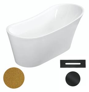 Besco Akrylátová volně stojící vana Calima Glam Z 170x74 Barva: Bílá/zlatá, Rozměry (cm): 170x74, Typ a barva výpustě: Click-Clack s přepadem, černá