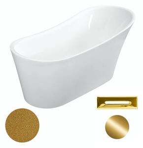 Besco Akrylátová volně stojící vana Calima Glam Z 170x74 Barva: Bílá/zlatá, Rozměry (cm): 170x74, Typ a barva výpustě: Click-Clack s přepadem, zlatá