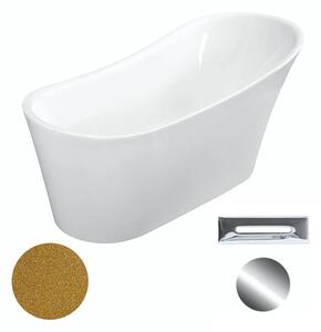 Besco Akrylátová volně stojící vana Calima Glam Z 170x74 Barva: Bílá/zlatá, Rozměry (cm): 170x74, Typ a barva výpustě: Click-Clack s přepadem, chrom