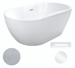 Besco Akrylátová volně stojící vana Navia Glam S 140x75 (150x80, 160x80) Barva: Bílá/stříbrná, Rozměry (cm): 140x75, Typ a barva výpustě: Click-Clack s přepadem, bílá