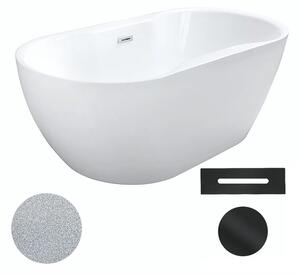 Besco Akrylátová volně stojící vana Navia Glam S 140x75 (150x80, 160x80) Barva: Bílá/stříbrná, Rozměry (cm): 140x75, Typ a barva výpustě: Click-Clack s přepadem, černá
