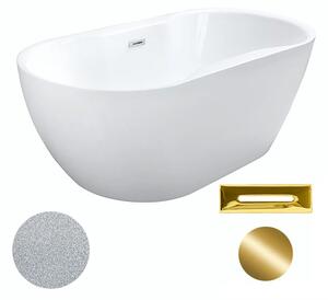Besco Akrylátová volně stojící vana Navia Glam S 140x75 (150x80, 160x80) Barva: Bílá/stříbrná, Rozměry (cm): 140x75, Typ a barva výpustě: Click-Clack s přepadem, zlatá