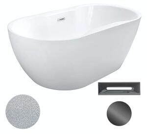 Besco Akrylátová volně stojící vana Navia Glam S 140x75 (150x80, 160x80) Barva: Bílá/stříbrná, Rozměry (cm): 140x75, Typ a barva výpustě: Click-Clack s přepadem, grafit