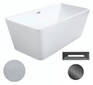 Besco Akrylátová volně stojící vana Evita Glam S 160x80 Barva: Bílá/stříbrná, Rozměry (cm): 160x80, Typ a barva výpustě: Click-Clack s přepadem, grafit