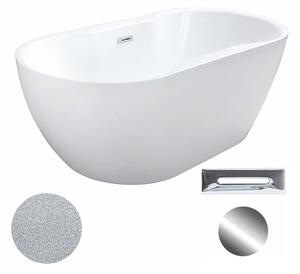 Besco Akrylátová volně stojící vana Navia Glam S 140x75 (150x80, 160x80) Barva: Bílá/stříbrná, Rozměry (cm): 140x75, Typ a barva výpustě: Click-Clack s přepadem, chrom