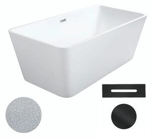 Besco Akrylátová volně stojící vana Evita Glam S 160x80 Barva: Bílá/stříbrná, Rozměry (cm): 160x80, Typ a barva výpustě: Click-Clack s přepadem, černá