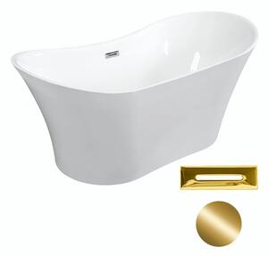 Besco Akrylátová volně stojící vana Amber 170x80 Barva: Bílá, Rozměry (cm): 170x80, Typ a barva výpustě: Click-Clack s přepadem, zlatá