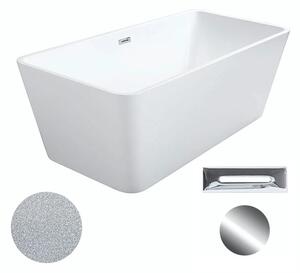 Besco Akrylátová volně stojící vana Evita Glam S 160x80 Barva: Bílá/stříbrná, Rozměry (cm): 160x80, Typ a barva výpustě: Click-Clack s přepadem, chrom