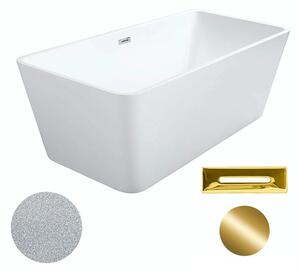 Besco Akrylátová volně stojící vana Evita Glam S 160x80 Barva: Bílá/stříbrná, Rozměry (cm): 160x80, Typ a barva výpustě: Click-Clack s přepadem, zlatá