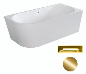 Besco Akrylátová volně stojící rohová vana Zoya 150x75 (170x80) bílá Rozměry (cm): 150x75, Typ a barva výpustě: Click-Clack s přepadem, zlatá, Orientace: Pravá
