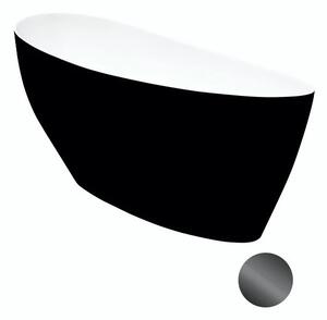 Besco Volně stojící vana z litého mramoru Keya BW 165x70 Barva: Bílá/černá, Rozměry (cm): 163,5x70,5, Typ a barva výpustě: Click-Clack s horním čištěním, grafit
