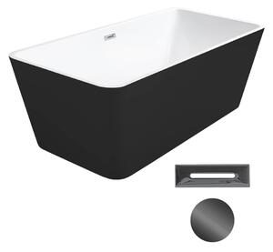 Besco Akrylátová volně stojící vana Evita BW 160x80 Barva: Bílá/černá, Rozměry (cm): 160x80, Typ a barva výpustě: Click-Clack s přepadem, grafit