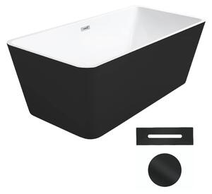 Besco Akrylátová volně stojící vana Evita BW 160x80 Barva: Bílá/černá, Rozměry (cm): 160x80, Typ a barva výpustě: Click-Clack s přepadem, černá