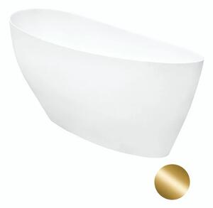 Besco Volně stojící vana z litého mramoru Keya 165x70 Barva: Bílá, Rozměry (cm): 163,5x70,5, Typ a barva výpustě: Click-Clack s horním čištěním, zlatá