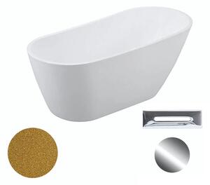 Besco Akrylátová volně stojící vana Melody Glam Z 150x80 (170x80) Barva: Bílá/zlatá, Rozměry (cm): 150x80, Typ a barva výpustě: Click-Clack s přepadem, chrom