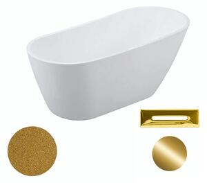 Besco Akrylátová volně stojící vana Melody Glam Z 150x80 (170x80) Barva: Bílá/zlatá, Rozměry (cm): 170x80, Typ a barva výpustě: Click-Clack s přepadem, zlatá