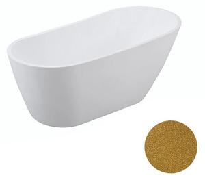Besco Akrylátová volně stojící vana Melody Glam Z 150x80 (170x80) Barva: Bílá/zlatá, Rozměry (cm): 150x80, Typ a barva výpustě: Click-Clack s přepadem, černá