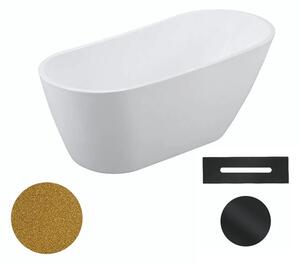 Besco Akrylátová volně stojící vana Melody Glam Z 150x80 (170x80) Barva: Bílá/zlatá, Rozměry (cm): 150x80, Typ a barva výpustě: Click-Clack s přepadem, černá
