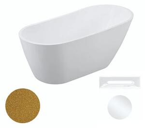 Besco Akrylátová volně stojící vana Melody Glam Z 150x80 (170x80) Barva: Bílá/zlatá, Rozměry (cm): 150x80, Typ a barva výpustě: Click-Clack s přepadem, bílá