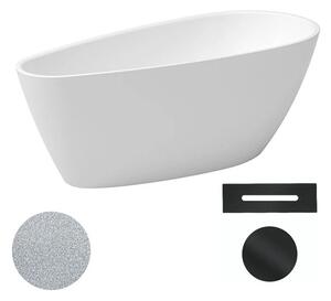 Besco Akrylátová volně stojící vana Goya A-line Glam S 160x73 (170x80) Barva: Bílá/stříbrná, Rozměry (cm): 160x73, Typ a barva výpustě: Click-Clack s přepadem, černá