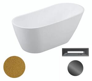 Besco Akrylátová volně stojící vana Melody Glam Z 150x80 (170x80) Barva: Bílá/zlatá, Rozměry (cm): 150x80, Typ a barva výpustě: Click-Clack s přepadem, grafit
