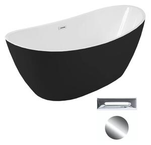 Besco Akrylátová volně stojící vana Ayla BW 170x80 Barva: Bílá/černá, Rozměry (cm): 170x80, Typ a barva výpustě: Click-Clack s přepadem, chrom