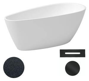 Besco Akrylátová volně stojící vana Goya A-line Glam G 160x73 (170x80) Barva: Bílá/grafit, Rozměry (cm): 160x73, Typ a barva výpustě: Click-Clack s přepadem, černá