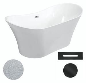 Besco Akrylátová volně stojící vana Amber Glam S 170x80 Barva: Bílá/stříbrná, Rozměry (cm): 170x80, Typ a barva výpustě: Click-Clack s přepadem, černá