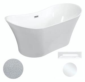 Besco Akrylátová volně stojící vana Amber Glam S 170x80 Barva: Bílá/stříbrná, Rozměry (cm): 170x80, Typ a barva výpustě: Click-Clack s přepadem, bílá