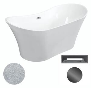Besco Akrylátová volně stojící vana Amber Glam S 170x80 Barva: Bílá/stříbrná, Rozměry (cm): 170x80, Typ a barva výpustě: Click-Clack s přepadem, grafit