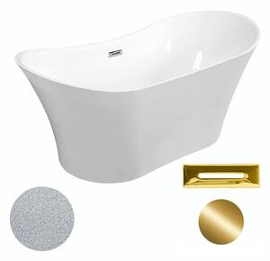 Besco Akrylátová volně stojící vana Amber Glam S 170x80 Barva: Bílá/stříbrná, Rozměry (cm): 170x80, Typ a barva výpustě: Click-Clack s přepadem, zlatá