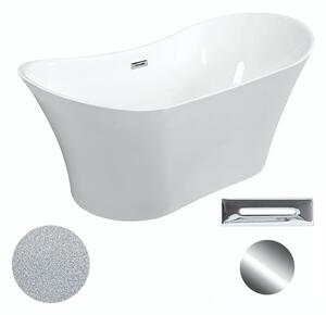 Besco Akrylátová volně stojící vana Amber Glam S 170x80 Barva: Bílá/stříbrná, Rozměry (cm): 170x80, Typ a barva výpustě: Click-Clack s přepadem, chrom