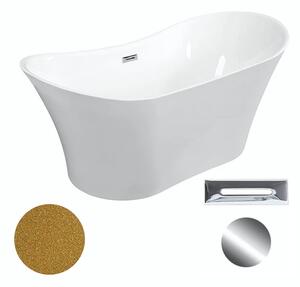 Besco Akrylátová volně stojící vana Amber Glam Z 170x80 Barva: Bílá/zlatá, Rozměry (cm): 170x80, Typ a barva výpustě: Click-Clack s přepadem, chrom