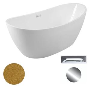 Besco Akrylátová volně stojící vana Ayla Glam Z 170x80 Barva: Bílá/zlatá, Rozměry (cm): 170x80, Typ a barva výpustě: Click-Clack s přepadem, chrom