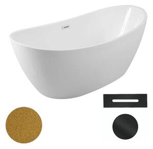 Besco Akrylátová volně stojící vana Ayla Glam Z 170x80 Barva: Bílá/zlatá, Rozměry (cm): 170x80, Typ a barva výpustě: Click-Clack s přepadem, černá