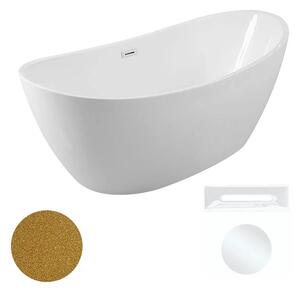 Besco Akrylátová volně stojící vana Ayla Glam Z 170x80 Barva: Bílá/zlatá, Rozměry (cm): 170x80, Typ a barva výpustě: Click-Clack s přepadem, bílá