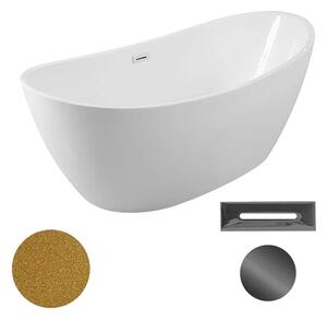Besco Akrylátová volně stojící vana Ayla Glam Z 170x80 Barva: Bílá/zlatá, Rozměry (cm): 170x80, Typ a barva výpustě: Click-Clack s přepadem, grafit