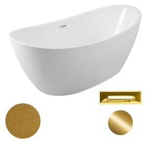 Besco Akrylátová volně stojící vana Ayla Glam Z 170x80 Barva: Bílá/zlatá, Rozměry (cm): 170x80, Typ a barva výpustě: Click-Clack s přepadem, zlatá