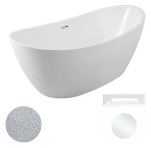 Besco Akrylátová volně stojící vana Ayla Glam S 170x80 Barva: Bílá/stříbrná, Rozměry (cm): 170x80, Typ a barva výpustě: Click-Clack s přepadem, bílá