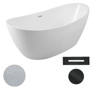 Besco Akrylátová volně stojící vana Ayla Glam S 170x80 Barva: Bílá/stříbrná, Rozměry (cm): 170x80, Typ a barva výpustě: Click-Clack s přepadem, černá