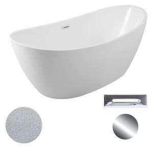 Besco Akrylátová volně stojící vana Ayla Glam S 170x80 Barva: Bílá/stříbrná, Rozměry (cm): 170x80, Typ a barva výpustě: Click-Clack s přepadem, chrom