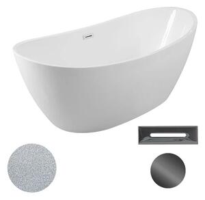 Besco Akrylátová volně stojící vana Ayla Glam S 170x80 Barva: Bílá/stříbrná, Rozměry (cm): 170x80, Typ a barva výpustě: Click-Clack s přepadem, grafit