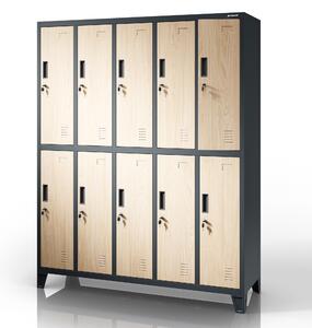 Šatní skříň BOZP 10-dveřová antracitová / dub sonoma: Eco Design BARTEK 1360 x 1720 x 450 mm