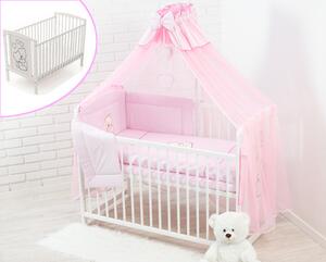 13 dílná souprava postýlka + matrace + lůžkovina vyšívaná RŮŽOVÝ MEDVÍDEK SRDCE Druh matrace: kokos pohanka matrace 60x120x11 cm