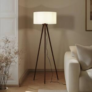 Lindby stojací lampa Charlia, bílá, ořechové dřevo, výška 150 cm, Tmavé dřevo, Obývací pokoj / jídelna, Textil / tkanina / hedvábí, Skandinávský, Lampa trojnožka
