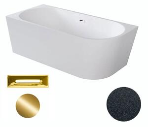 Besco Akrylátová volně stojící rohová vana Zoya Glam G 150x75 (170x80) bílá/grafit Rozměry (cm): 150x75, Typ a barva výpustě: Click-Clack s přepadem, zlatá, Orientace: Levá